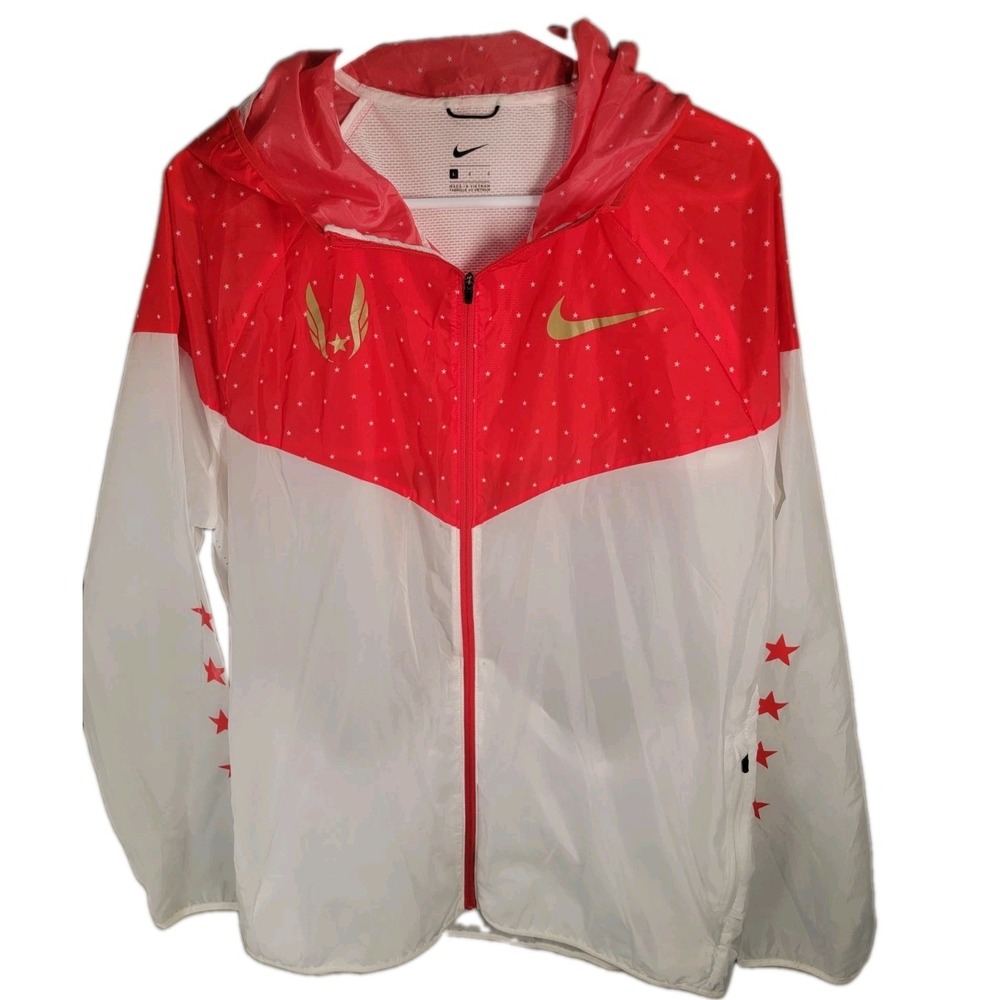Nike USATF Windrunner Running Jacket Large Red White Stars Gold Olympic Track
